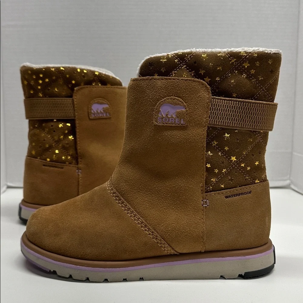 Sorel Rylee Star Winter Boots Waterproof Suede Fleece Lined Snow Boot Tan Size 6